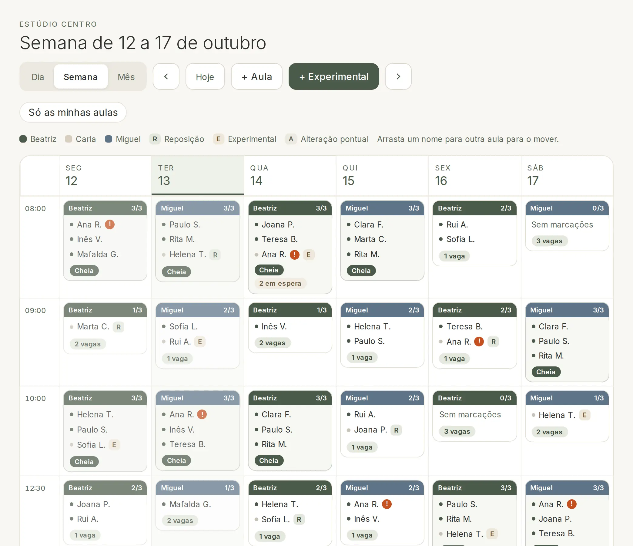 Ecrã de Agenda do WayOne